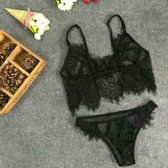 Bohemian Gypsy Lingerie Floral Lace Set BLACK - Picture 3 of 9